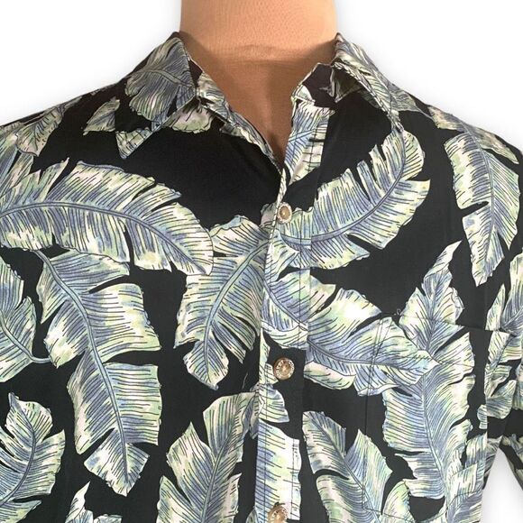 Cooke Street Top Black Green Tropical Palm Printed Button Down Hawaiian Shirt - Picture 2 of 10